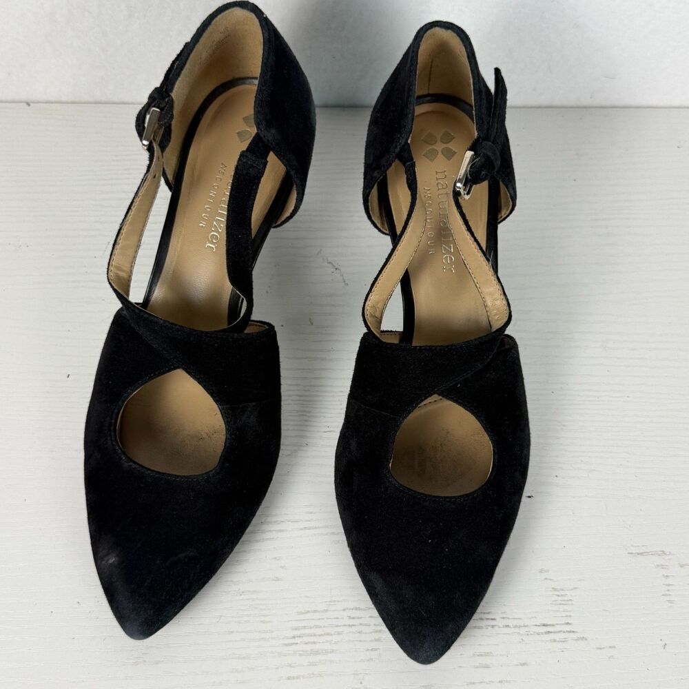 Naturalizer Womens 6 M Black Suede Crisscross Ankle Strap Pumps Heels